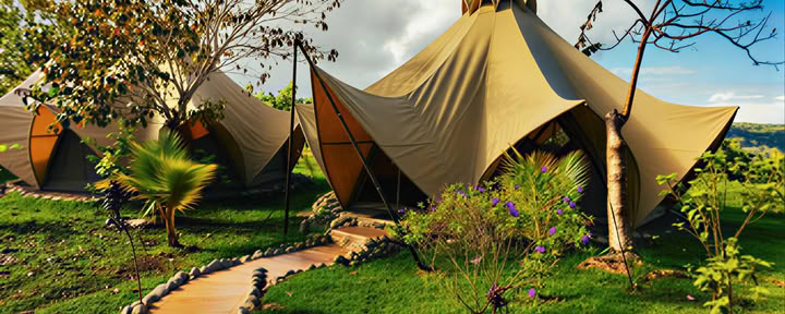 Dvigubas bendras glamping palapinė